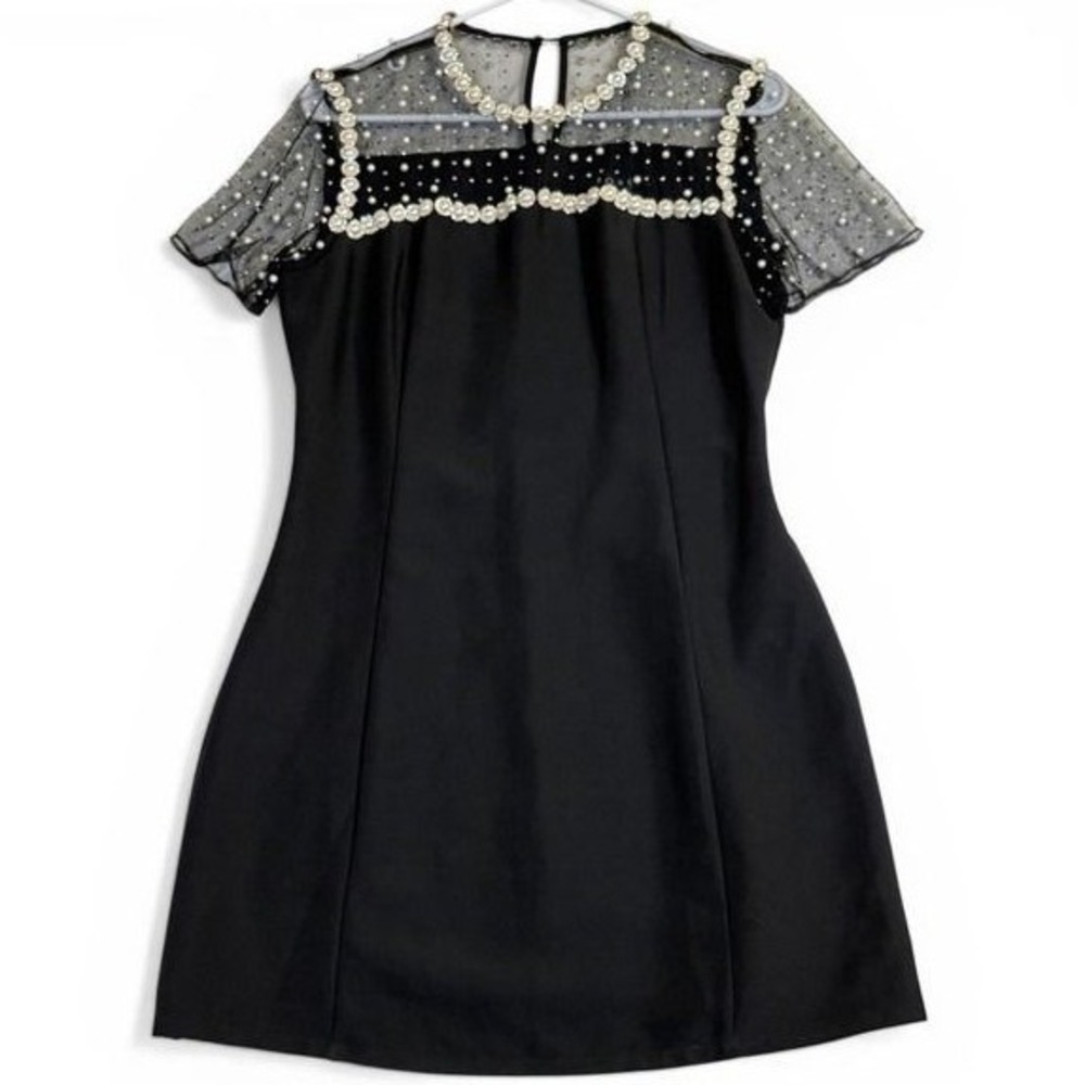 NWT FORE‎ Marem Shift Dress Black Large Douced In Pearls Mesh DI7704F0